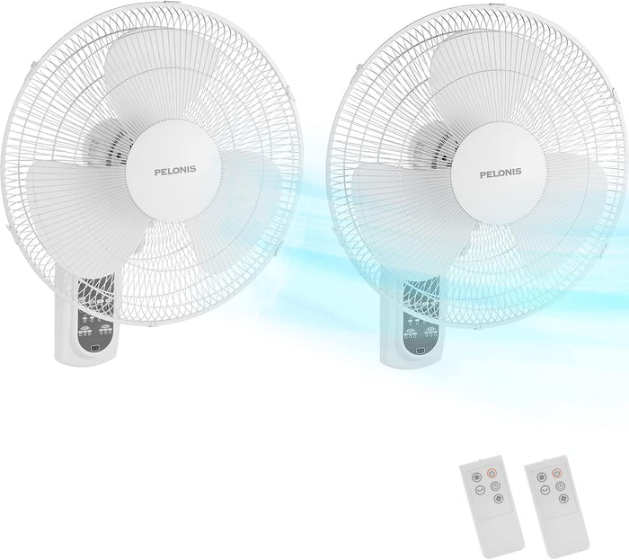 PELONIS 16’’ Wall Mount Fan with 3 Speed Settings Oscillating Household Wall Mounted Fan with Adjustable Tilt High Velocity for Garage Patios Bedroom, 2 Packs White