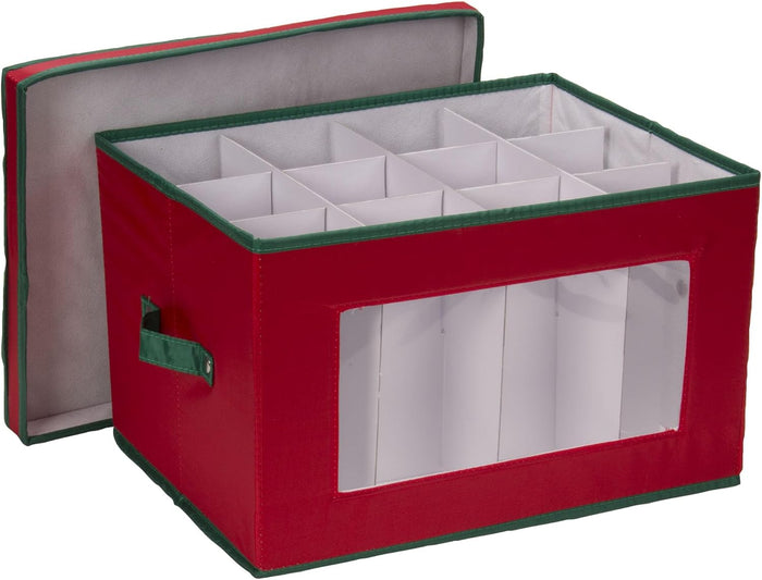 Household Essentials 532RED Holiday China Dinnerware Storage for Dessert Plates or Bowls | Removable Lid | Red Canvas with Green Trim