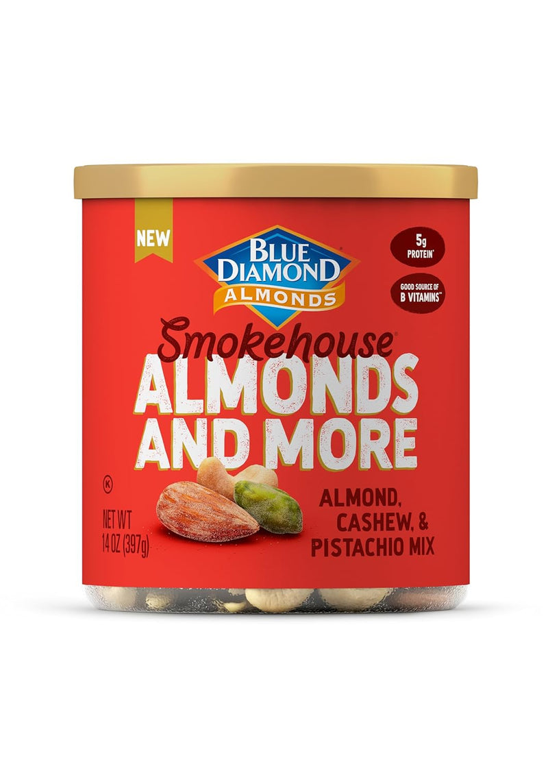 Blue Diamond Almonds, Mixed Nuts Sweet Honey Roasted Deluxe Snack Nuts, Almonds, Pistachios, and Cashews, 14oz. Can (Pack of 1)