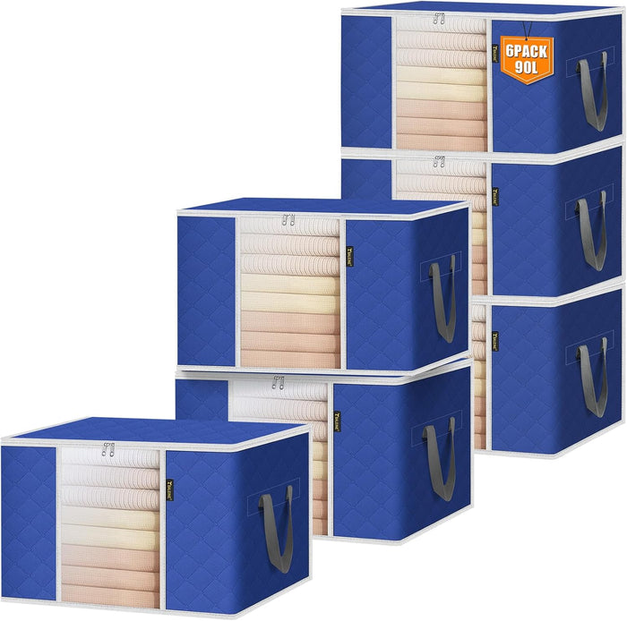 BALEINE 6 Pack Clothes Storage Bags, 16 Gallon Storage Containers with Reinforced Handle, Sturdy Zipper, Closet Organizer for Blanket, Comforter, Pillow, Bedding (Grey, 6 Pack)