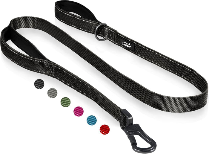 TwoEar 4FT 1IN Strong Rose Dog Leash with 2 Padded Handles, Traffic Handle Extra Control, Comfortable Soft Dual Handle, Auto Lock Hook, Reflective Walking Lead for Small Medium and Large Dogs