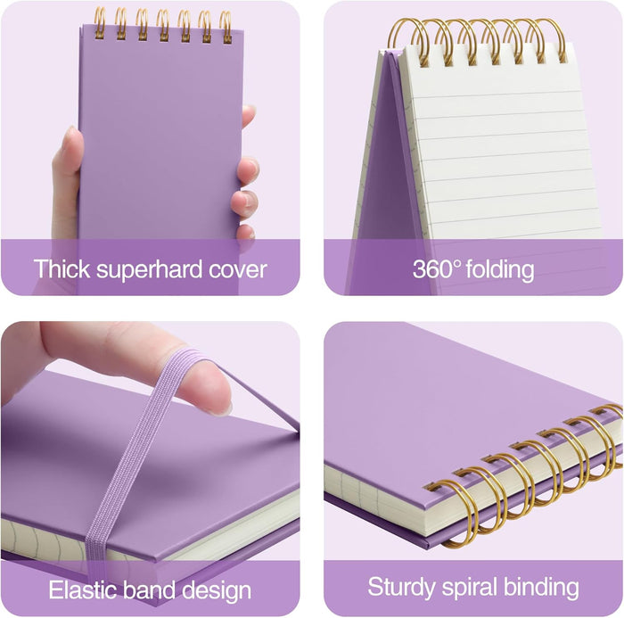 Top Spiral Notepad Thick Superhard Cardboard Cover Reporters Notebook Top Bound Spiral Notepad Reporter Notepad 8.8x3.75 In 4x160 Pages 100GMS Wide Ruled Notebooks Purple and Green