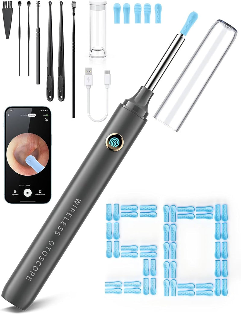 Ear Wax Removal Tool Camera - Ear Cleaner with 1080P HD Camera, FSA - HSA Store Eligible, Otoscope with Light, Earwax Removal Kit with 50 Replacement Tips for iPhone, iPad, Android Phones (Black)