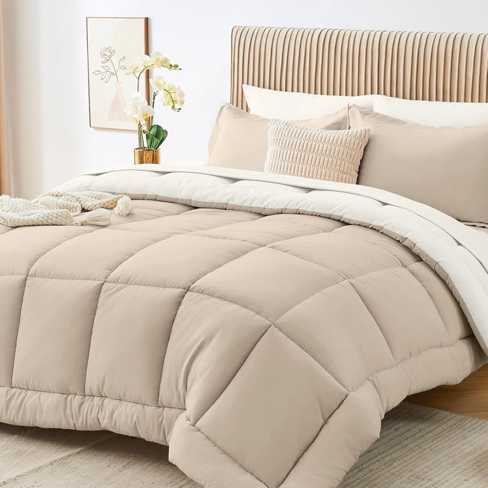 Sasttie Queen Comforter Set, 7 Pieces Bed in a Bag Queen, Complete Bedding Set Includes Comforter, Flat Sheet, Fitted Sheet, Pillowcases and Pillow Shams, Ivory