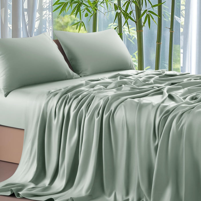 Shilucheng 100% Viscose Derived from Bamboo_ Sheets King Size 4pcs - Ultra Cooling & Silky Soft Bed Sheets, 16" Deep Pocket, Perfect for Hot Sleepers, Hotel Bedding Sheets (Lilac)