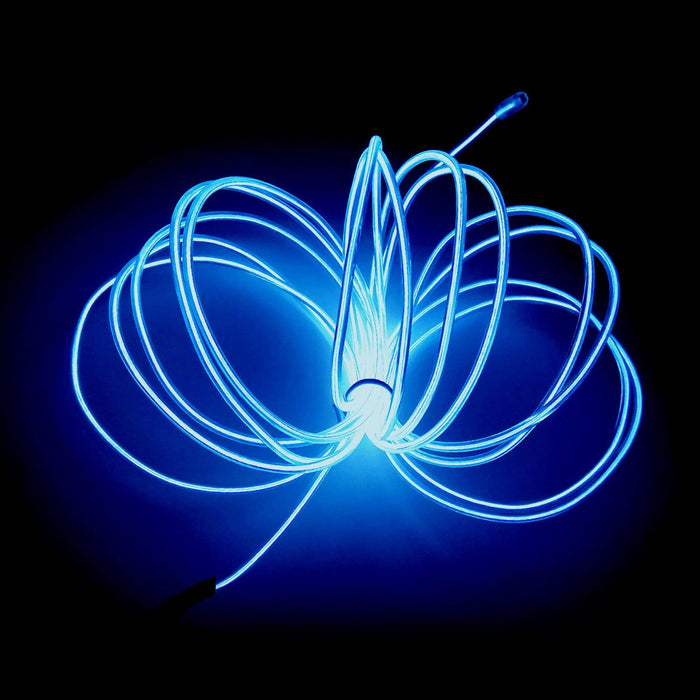 MaxLax EL Wire Ice Blue, 16.4ft/5m Portable Battery Pack Neon Light Strip 360° Cuttable Glowing Rope Lights for Parties, Halloween, DIY Decoration