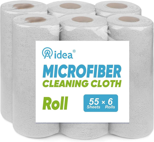 AIDEA Microfiber Cleaning Cloth Roll, Blue Shop Towels 55 Sheets Washable, Microfiber Towels for Cars, Blue Rags Reusable Paper Towel for Automotive, Workshop, House, Kitchen, Cleaning Supplies11×9"