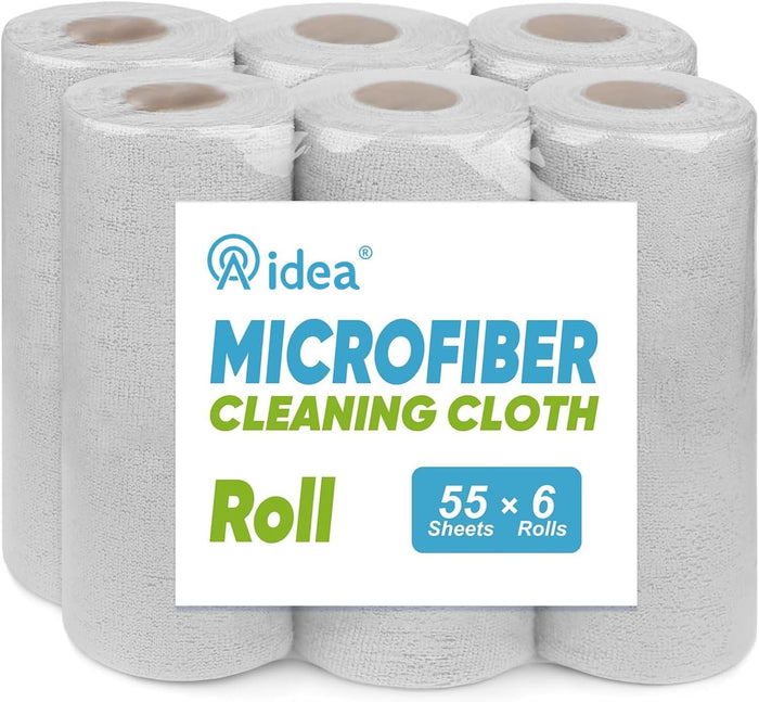 AIDEA Microfiber Cleaning Cloth Roll, Blue Shop Towels 55 Sheets Washable, Microfiber Towels for Cars, Blue Rags Reusable Paper Towel for Automotive, Workshop, House, Kitchen, Cleaning Supplies11×9"