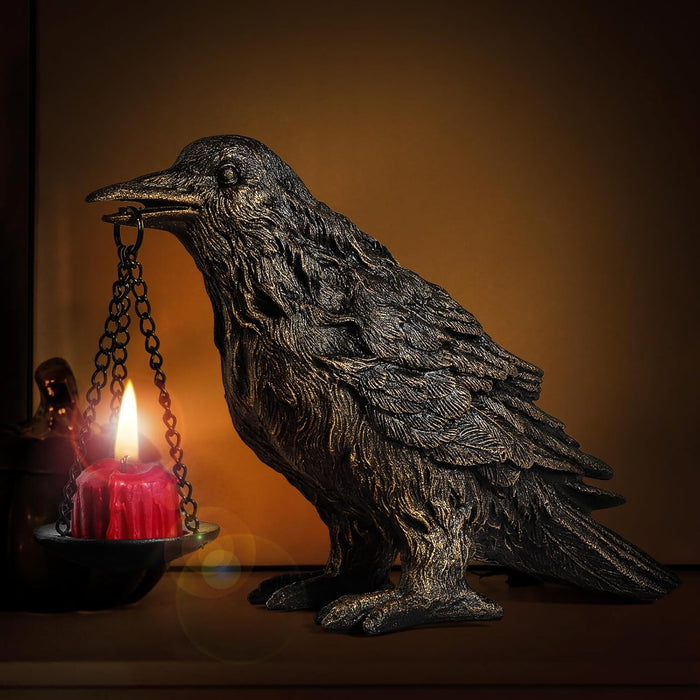 Halloween Decorations Indoor Gothic Home Decor Raven Lamp Tealight Holder for Bedroom Fake Crow Candle Holder Halloween Table Decorations Black