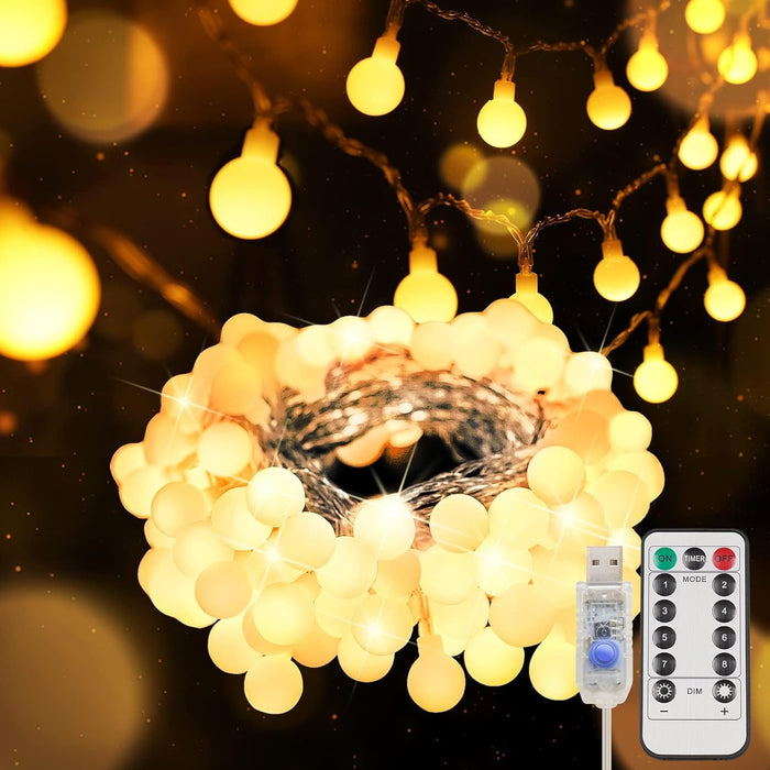 suddus String Lights for Bedroom, 33ft 100 Led Connectable Globe String Lights Indoor, Hanging Fairy Lights Plug in with Remote for Kids Room Dorm Classroom Outdoor Christmas Tree Decor, Warm White