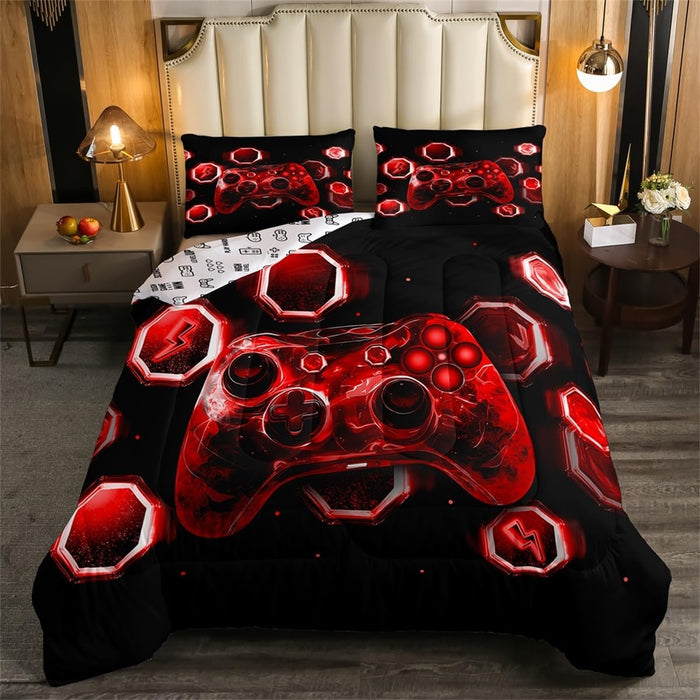 Feelyou Kids Gamer Comforter Set Twin Size, Galaxy Gaming Bedding Set Glitter Game Comforter Boys Girls Gamepad Teens Duvet Set Bedroom Decor Bed Set 2Pcs