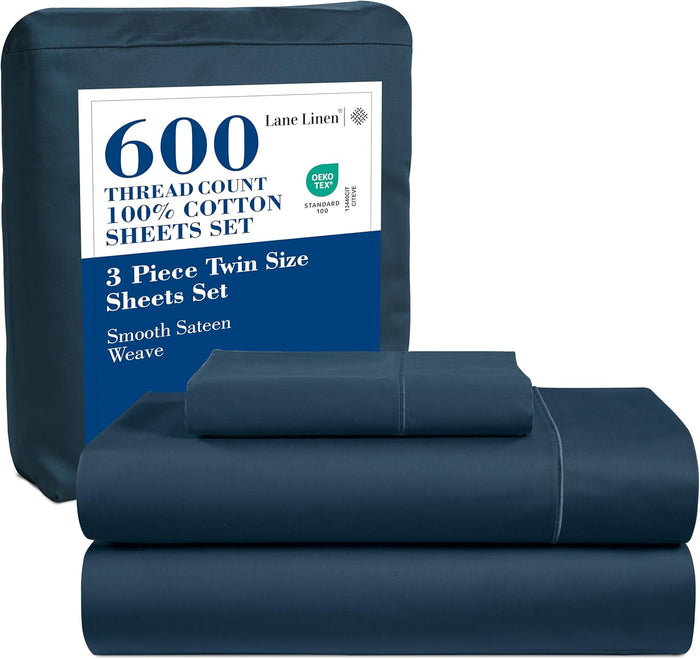 LANE LINEN 600 TC 100% Mercerized Cotton Machine Wash Full Size Bed Sheets Set, Fully Elasticized Fitted Sheet, European Closure Pillow Cases, Z Hem Top Sheet, Soft & Comfy Sheets- Charcoal