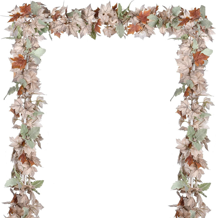 DearHouse 2 Pack Fall Maple Leaf Garland - 5.9Ft/Piece Hanging Vine Artificial Autumn Foliage for Thanksgiving, Home, Wedding, Fireplace, Party, Christmas Decor (Light Orange)