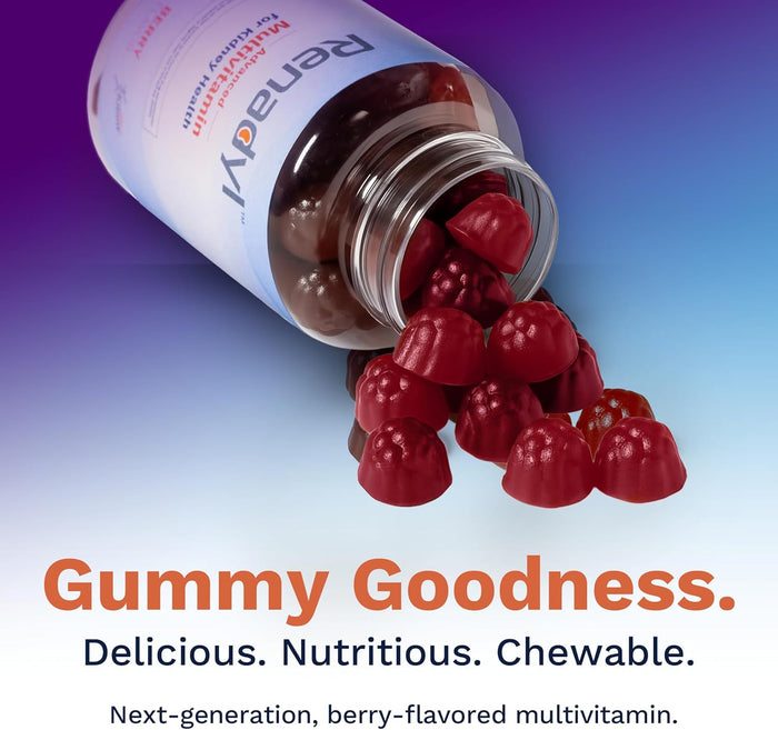 Renadyl Advanced Multivitamin Gummy for Kidney Health | Optimized Levels of Essential Vitamins and Minerals | 60 Chewable Gummies | Berry Flavored | Made in USA
