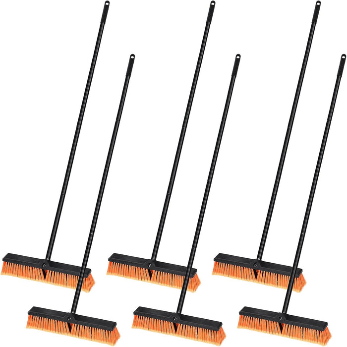 Zhehao 6 Pack 18 Inches Push Broom Outdoor, Multi Surface Garden Brush Broom with Adjustable 63" Long Handle for Deck, Driveway, Patio, Warehouse, Garage, Yard, Concrete Floor Cleaning