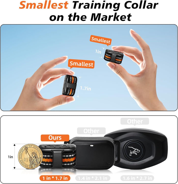 Tiniest Dog Shock Collar, Lightest Dog Training Collar with Remote for Small Dogs 5-15lbs & Medium Large Dogs/Puppies, Waterproof, Rechargeable, 1300ft Range (Orange&Ultra Tiny)