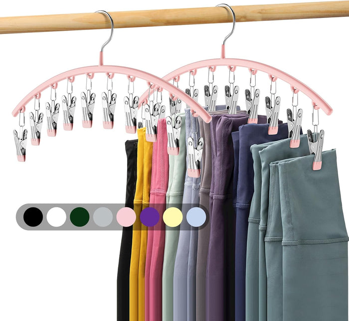 Legging Organizer for Closet, Metal Yoga Pants Hangers 2 Pack w/10 Clips Holds 20 Leggings, Space Saving Hanging Closet Organizer w/Rubber Coated Closet Organizers and Storage, Black