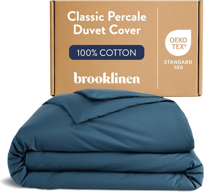 Brooklinen Luxury Percale Duvet Cover – 100% Cotton, Cool, Crisp, Extra-Long Corner Ties, Button Closure, Soft & Breathable – Machine Washable, Duvet Cover Full/Queen Bed Sizes (Cream)