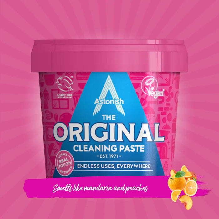 Astonish The Original Cleaning Paste 500g Mandarin Peaches Scent, 2 Pack - Multi Surface Stain Remover, Grease Buster, Tough Kitchen Cleaner, Chemical-Free Household Scrub, Bathroom Essential