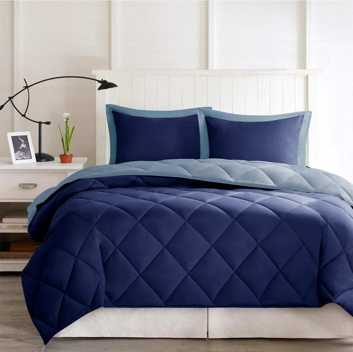 Madison Park Essentials Parkston Plaid Comforter, Matching Sham, 3M Scotchguard Stain Release Cover, Hypoallergenic All Season Bedding-Set, Full/Queen, Black, 3 Piece