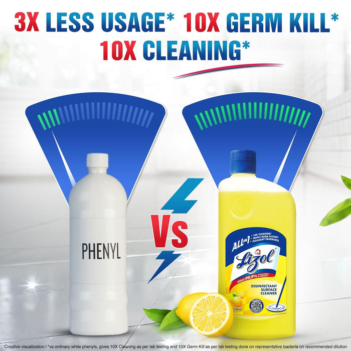Lizol Disinfectant Surface & Floor Cleaner Liquid, Citrus - 1 Litre | Suitable for All Floor Cleaner Mops | Kills 99.9% Germs| India's #1 Floor Cleaner
