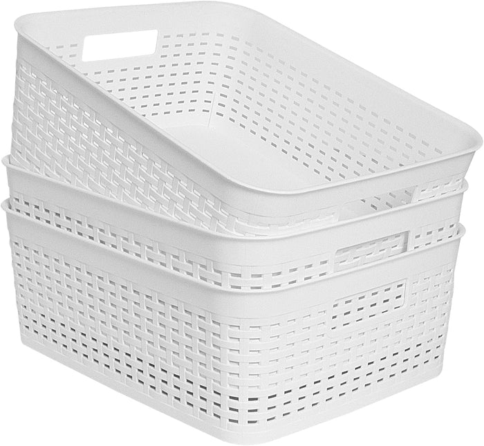 Soddeph Plastic Storage Baskets for Cabinets, Household Pantry Organization with Handle,Organizer Bins for Room,Bathrooms,Under-Sink,Kitchen (Black, S-3PACK)