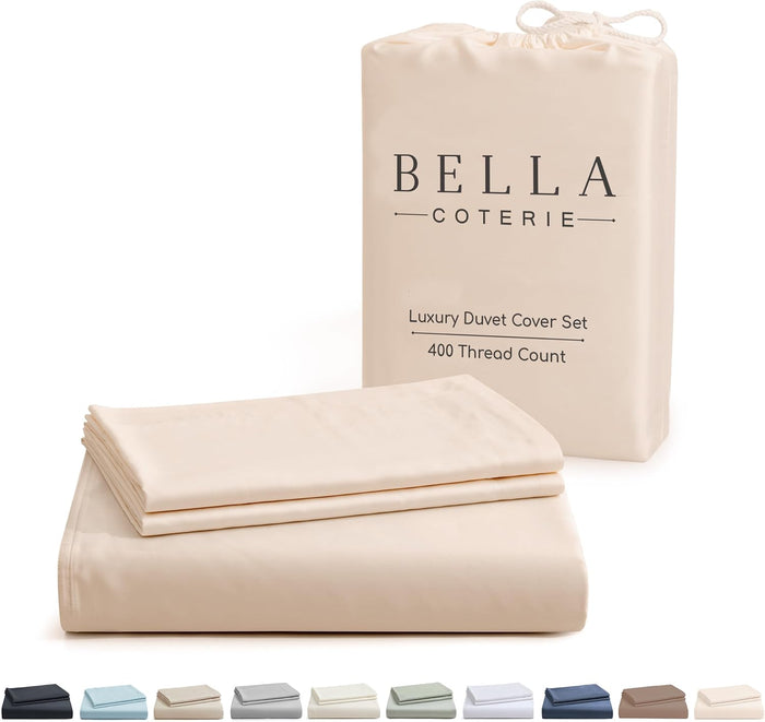 Bella Coterie Luxury Bamboo Viscose Queen Size Duvet Cover Set | 100% Organically Grown | Corner Ties | Ultra Soft | Cooling | Two Pillow Shams | 90 x 94 | No Insert [Sea Glass]