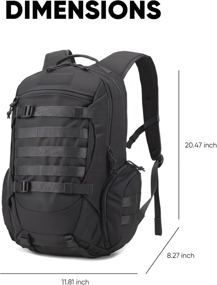 35L Tactical Backpack for Men, MOLLE Military Bug Out Bag, Waterproof Rucksack for Hiking with Hydration Port Black