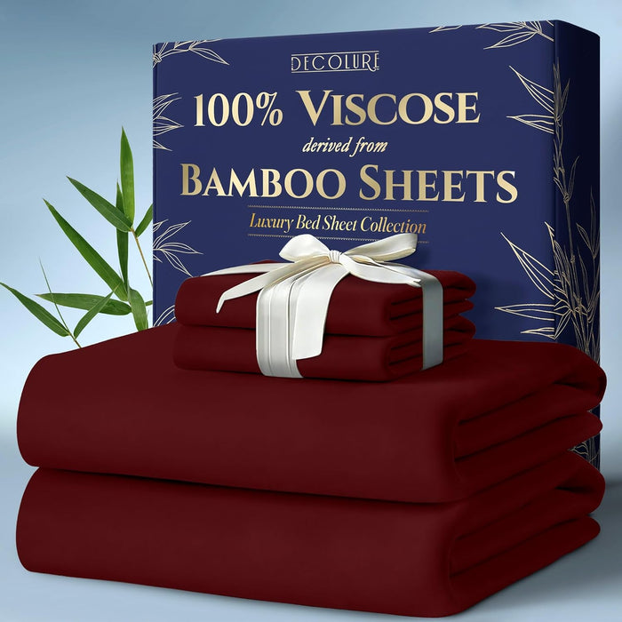 DECOLURE 100% Viscose Derived from Bamboo Sheets Queen Size 4pcs - Ultra Soft & Luxuriously Cooling, 17" Deep Pocket, Double Stitching, Perfect for Hot Sleepers - Queen Bed Sheets (Olive)