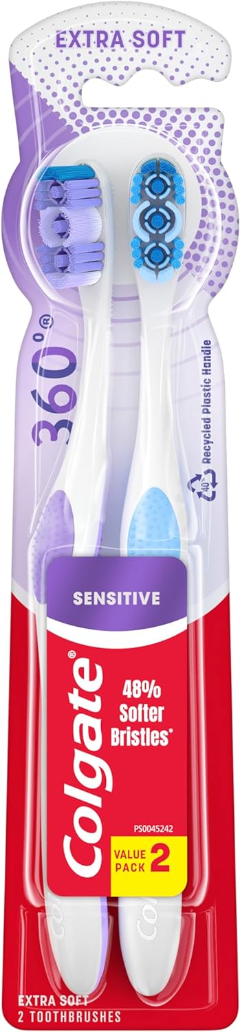 Colgate Ultra Soft Toothbrush Pack, Extra Soft for Sensitive Gums, 2 Pack
