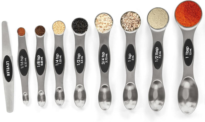Magnetic Measuring Spoons Set Stainless Steel with Leveler-9pcs Stackable Measuring Cups for Baking-Measuring Cups and Spoon Set Kitchen Gadgets Apartment Essentials Fits in Spice Jars