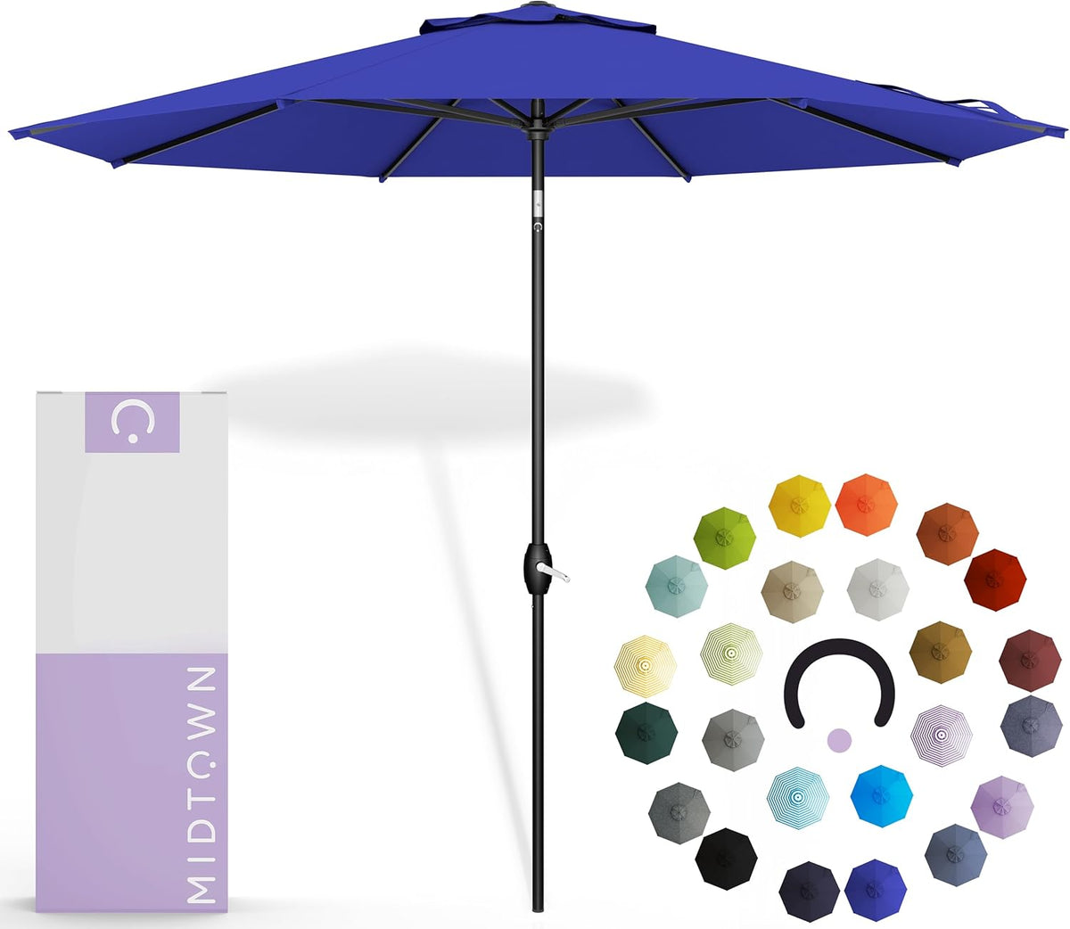 Midtown Umbrellas 10-Year-No-Fade - 9 Ft - UV Proof Ivory White Polyester Fabric - Umbrella Outdoor Patio, Auto-Tilt Aluminum Frame Patio Umbrella for Garden, Pool & Deck - Black Pole