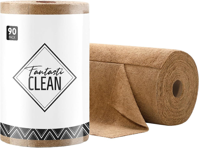 Fantasticlean Microfiber Cleaning Cloth Roll -40 Pack, Tear Away Microfiber Towels, 12" x 12", Reusable, Washable, Scratch Free, Ultra Absorbent Dishcloth for Car, Home Supplies, Pet, Kitchen (Pink)