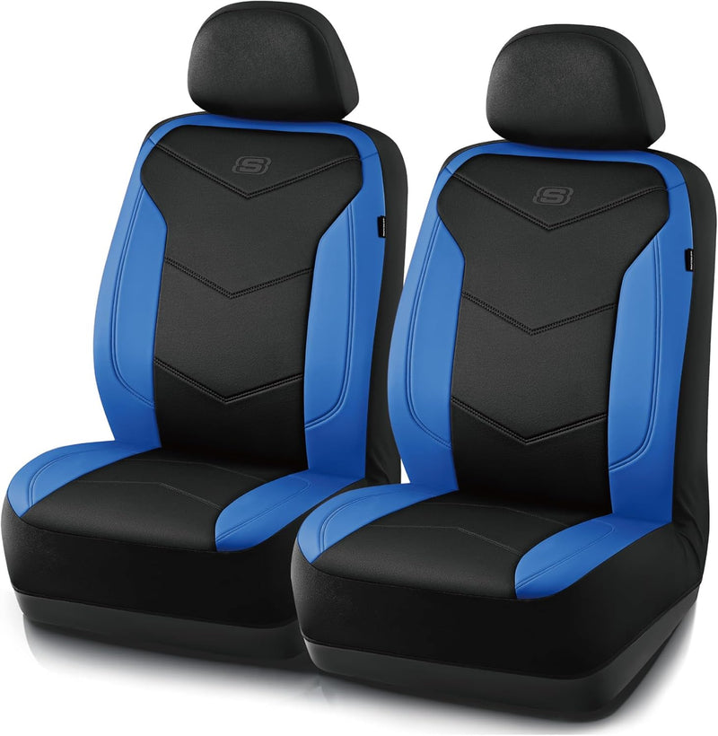 Skechers Memory Foam Seat Covers,Leather Car Seat Covers, Ultimate Comfort & Support Front Seat Covers Airbag Compatible, Automotive Universal Fit Most for SUVs, Vans, Sedans, Cars, Trucks,Black