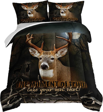 HOSIMA Deer Comforter Forest Hunting Bedding Sets for Teen Boys Mens Bedroom Essentials,Western Bedding Set Wildlife Animal Twin Bed in a Bag RV Inside Decor with 2 Pillowcases.
