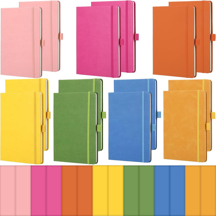 Laumoi 14 Pack Lined Journal Notebooks 5.5 x 8.2 Inch A5 Hardcover Notebook College Ruled Notepad with Pen Holder PU Leather Ruled Lined Journals for School Business Work Writing(Earth Tone)