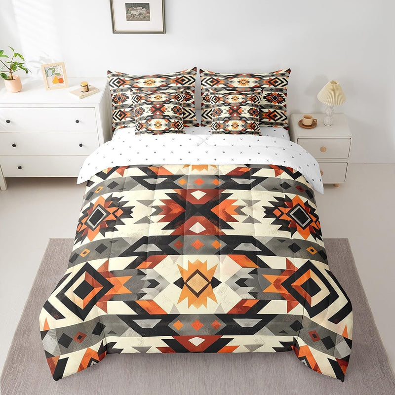 Feelyou Western Bohemian Bed Set Boys Girls Twin Size Nordic Style 7 Pieces Beeding Set Ultra Soft Native American Design Boho Bed in a Bag with Comforter, Sheets, Pillowcases Tribe