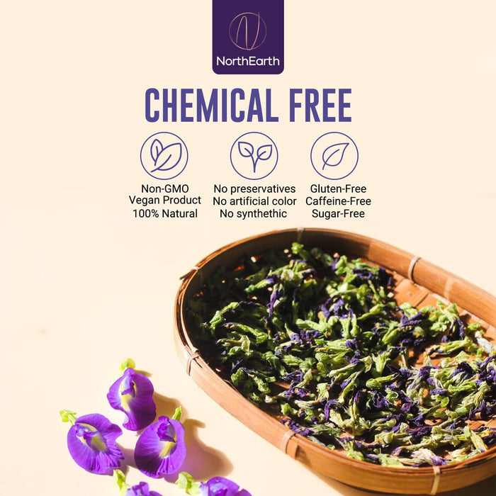 NorthEarth 100% Pure Butterfly Pea Flower Tea - Blue Pea Tea Clitoria Ternatea Flower -1.48 Oz