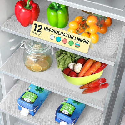 Refrigerator Liners for Shelves (12 Pack) by Linda’s Essentials - Non-Adhesive Shelf or Drawer Liner, BPA-Free Fridge Mats for Kitchen & Cabinets, Easy to Clean, Ideal Household Essentials (Blue)