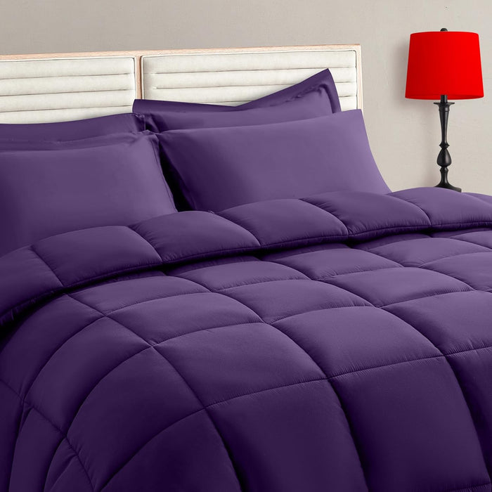 Purple Twin Size Comforter Set - 5 Pieces, Bed in a Bag Bedding Sets with All Season Soft Quilted Warm Fluffy Reversible Comforter,Flat Sheet,Fitted Sheet,1 Pillow Shams,1 Pillowcases