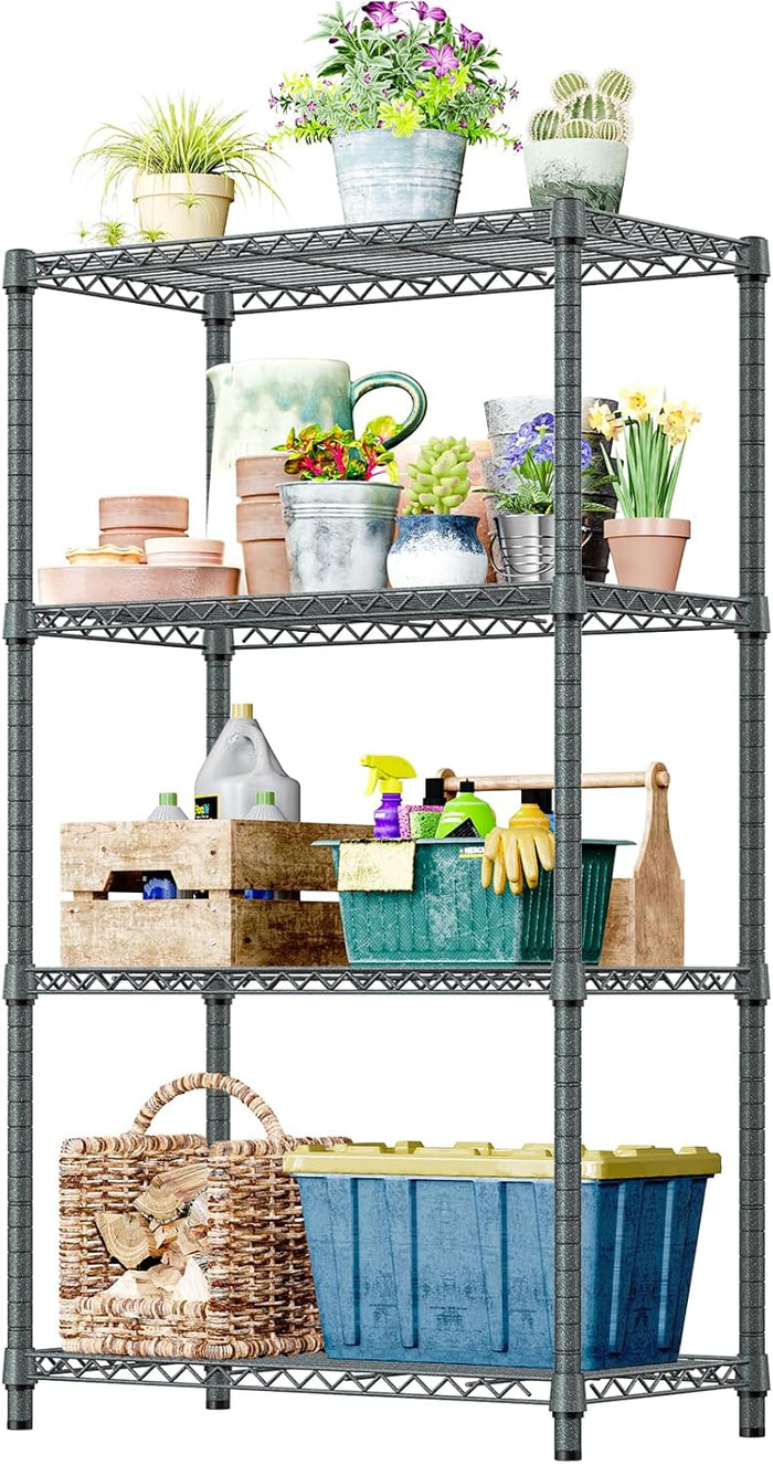 IZEUK 5-Tier Storage Shelving Unit with Wheels, Adjustable Heavy Duty Steel Wire Rack Organizer (Chrome, 17.7" D x 47.2" W x 76.7" H, 1750 lbs Capacity) for Garage, Kitchen, Pantry, Laundry