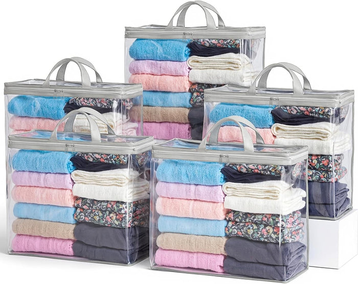 10PACK Clear Zippered Storage Bags for Clothes, 22L Clear Storage Bag, and Blanket Storage Bags for Bedding, Linen, Blankets, Comforters, Clothing & Toys (Purple)