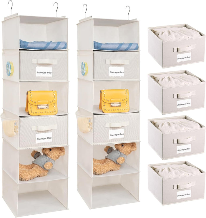 2 Pack Hanging Closet Organizer, 5 Shelves Hanging Storage with 6 Side Pockets for Clothes Shoes, 43"x12"x12"(Black)