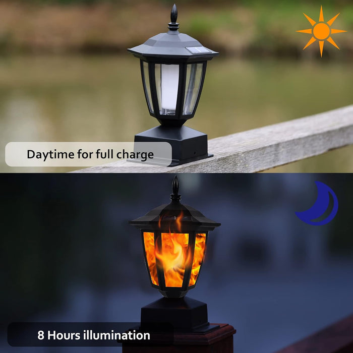 Dynaming Solar Flame Post Lights, Fence Post Cap Lights, LED Lantern, Fit 4x4, 5x5 or 6x6 Wooden Posts