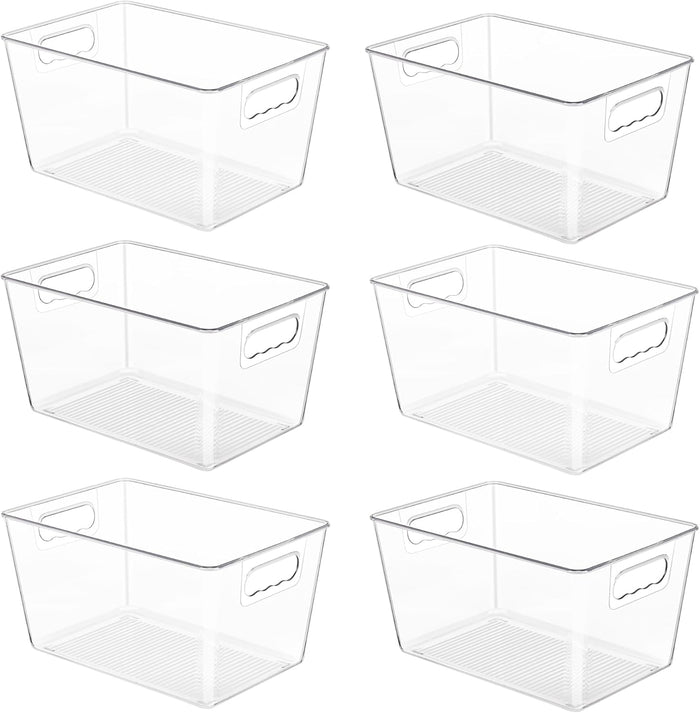 YIHONG 6 Pack Clear Pantry Organizer Bins, Plastic Containers with Handle for Kitchen,Freezer,Cabinet,Closet,Bathroom Under Sink Storage