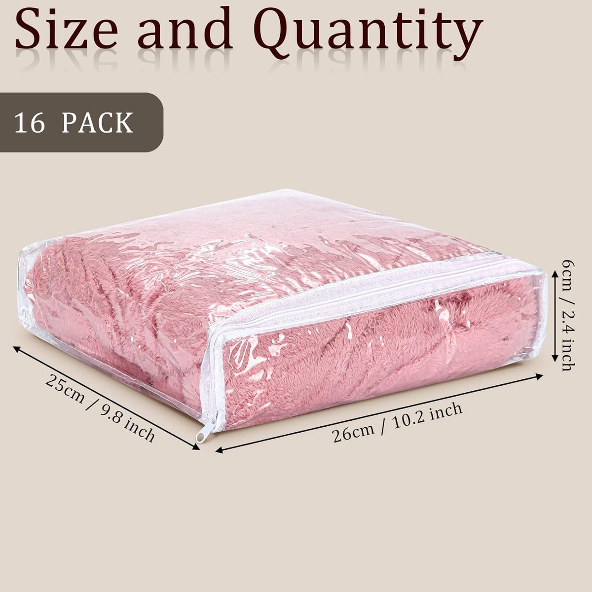 Kingdder 16 Pcs Clear Vinyl Zippered Sweater Storage Bags with Zipper 10 x 10 x 2.5 Inch Plastic Sheet Organizer and Storage for Clothing Blankets Sheet Linen Bed Pillow Cube Organizer