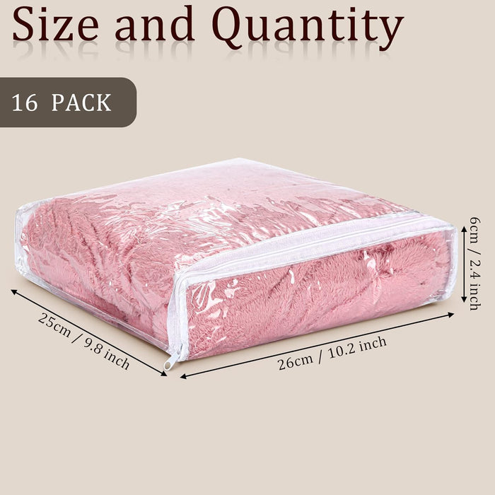 Kingdder 16 Pcs Clear Vinyl Zippered Sweater Storage Bags with Zipper 10 x 10 x 2.5 Inch Plastic Sheet Organizer and Storage for Clothing Blankets Sheet Linen Bed Pillow Cube Organizer