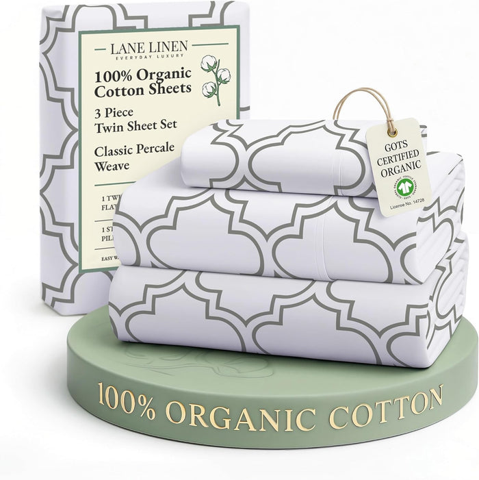 LANE LINEN 100% Organic Mercerized Cotton Pre Washed Full Size Bed Sheets, Soft & Comfy Low Pill Fade Resistance Fully Elasticized Oeko Tex Certified 15" Deep Pocket Full Sheet Set - White