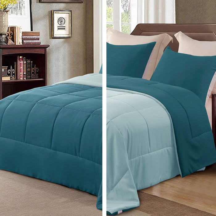 Exclusivo Mezcla Lightweight Reversible Queen Size Comforter Set, Down Alternative Comforter with 2 Pillow Sham, Queen Size Bedding Set for All Seasons, Deep Purple/Lilac