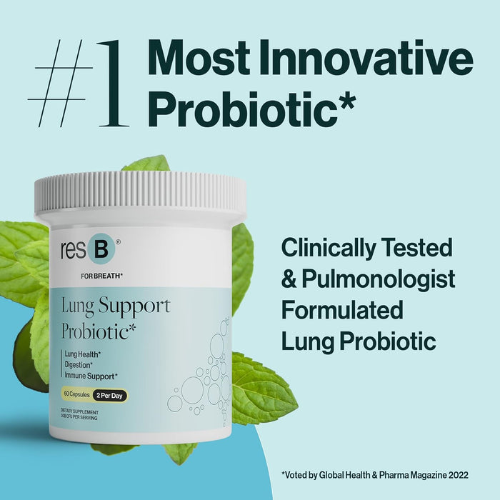 resB Lung Support Probiotic Supplement - Immune & Digestive Support, Lung Health Supplement for Smokers, Gut Health, Holy Basil & Turmeric, Clinically Trialed - 60 Capsules